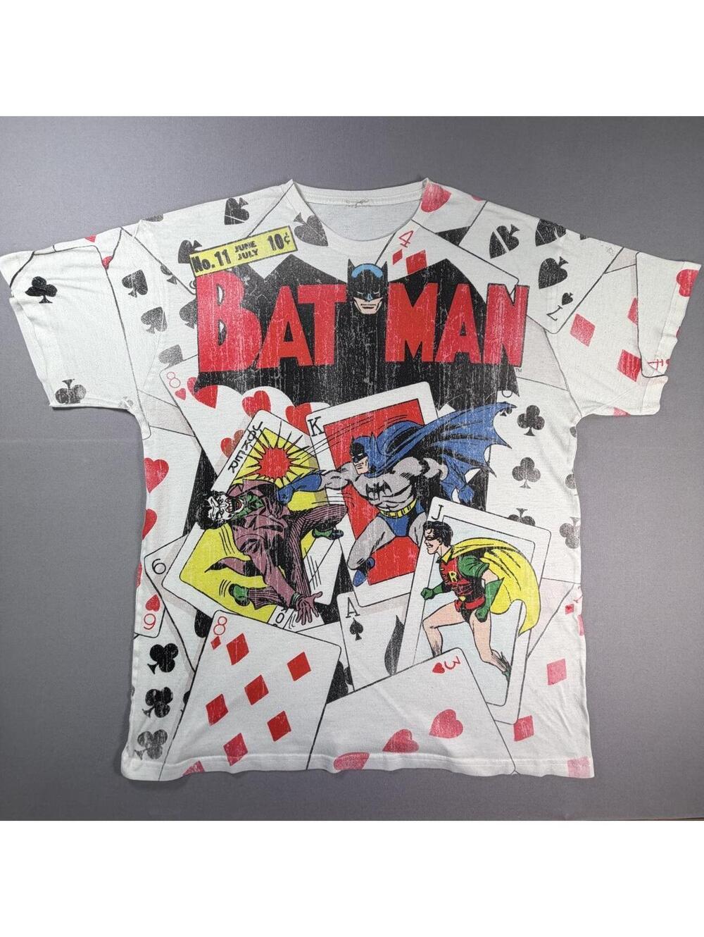 VTG Batman Joker Robin All Over Print T Shirt DC Comics Playing Cards XL